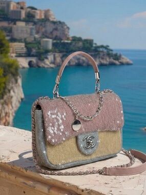 CHANEL Flap Bag Multi-Color Knit with Sequin Embellishment
